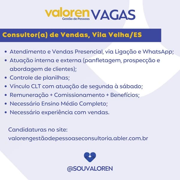 CONSULTOR DE VENDAS (VILA VELHA)