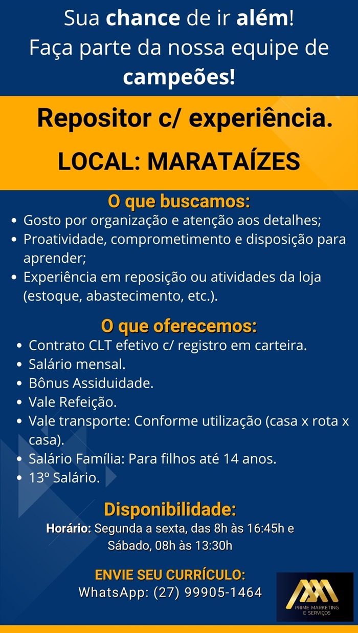 VAGA DE REPOSITOR - MARATAÍZES