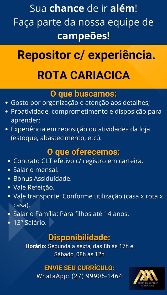 VAGA DE REPOSITOR - CARIACICA
