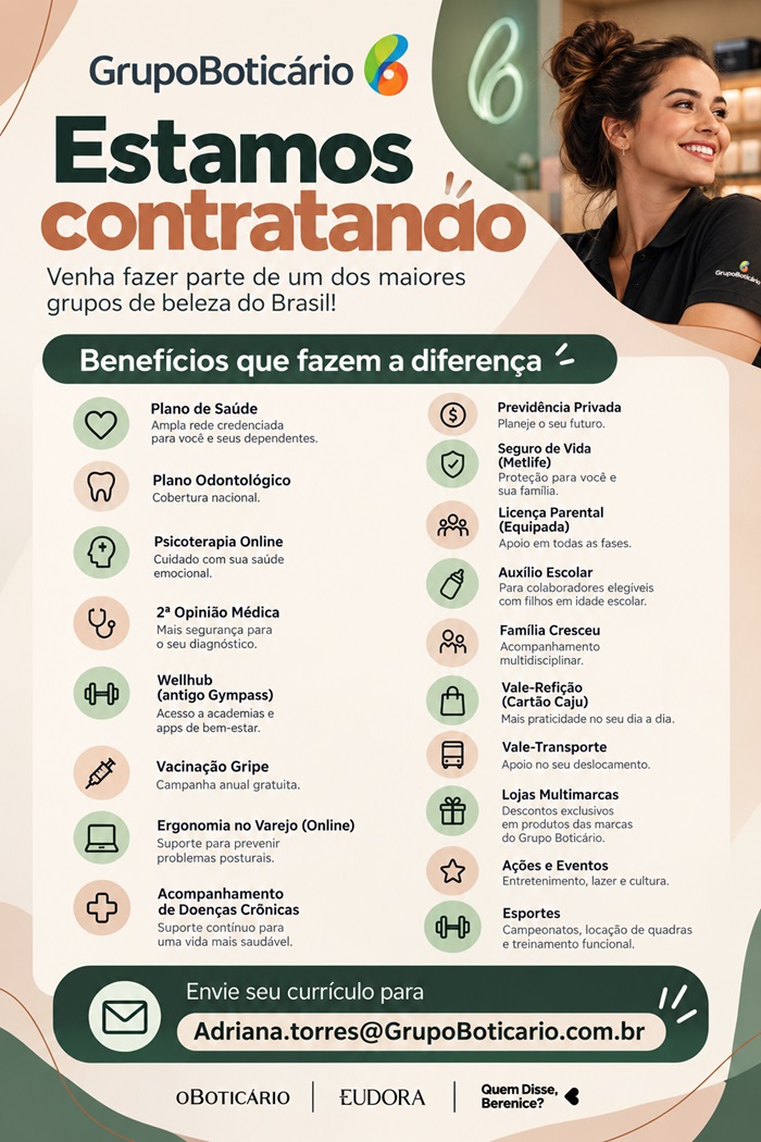 Grupo Boticário abre Oportunidades de Emprego 