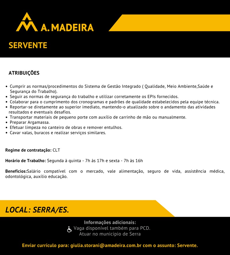 Grupo A. Madeira contrata Servente