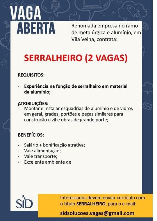 VAGAS PARA SERRALHEIRO