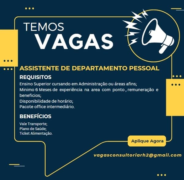 ASSISTENTE DE DEPARTAMENTO PESSOAL