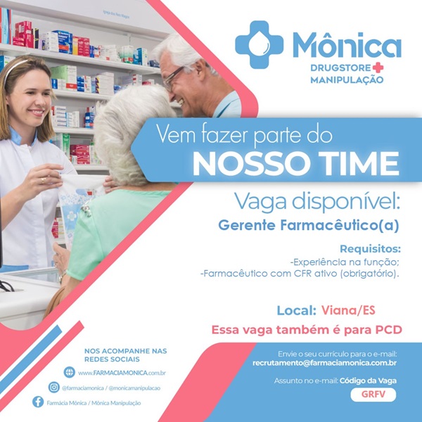 VAGA DE GERENTE FARMACÊUTICO