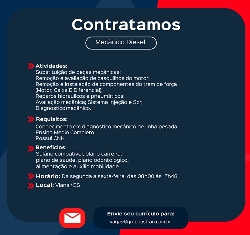 Grupo Astran contrata Mecânico Diesel