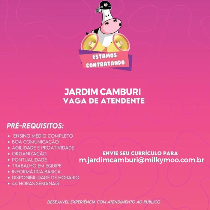 Milky Moo contrata Atendente
