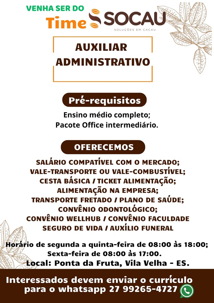 Socau contrata Auxiliar Administrativo