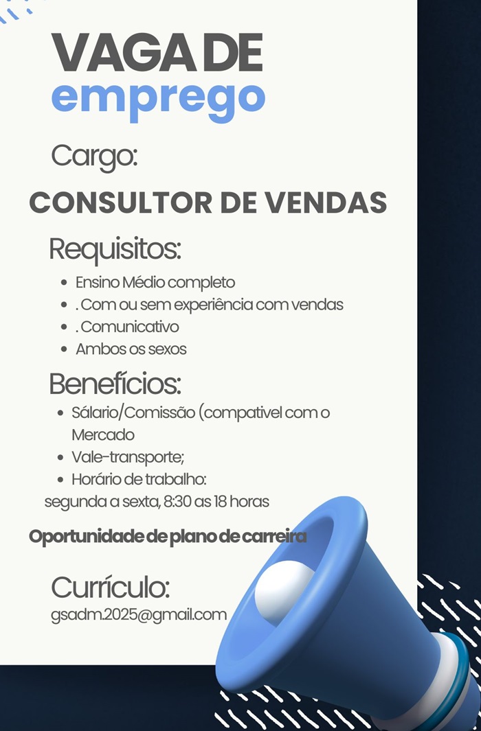 VAGA DE CONSULTOR DE VENDAS