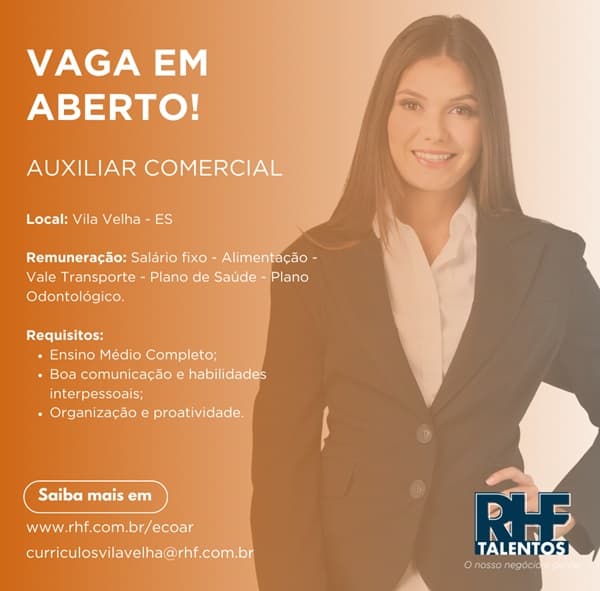 VAGA DE AUXILIAR COMERCIAL