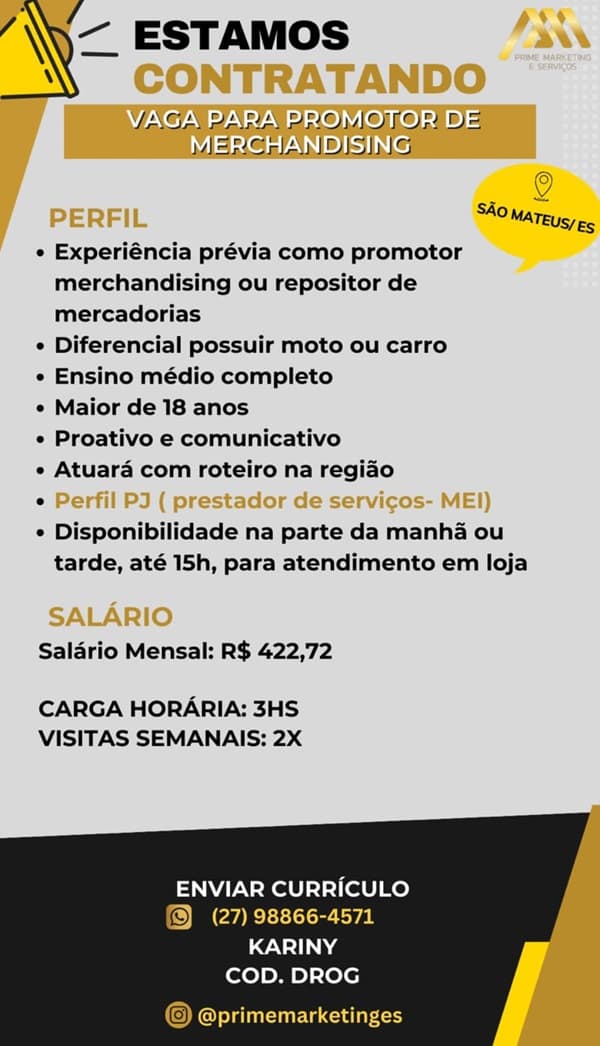 PROMOTOR DE MERCHANDISING - SÃO MATEUS