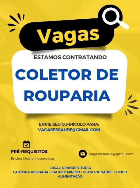 VAGA DE COLETOR DE ROUPARIA