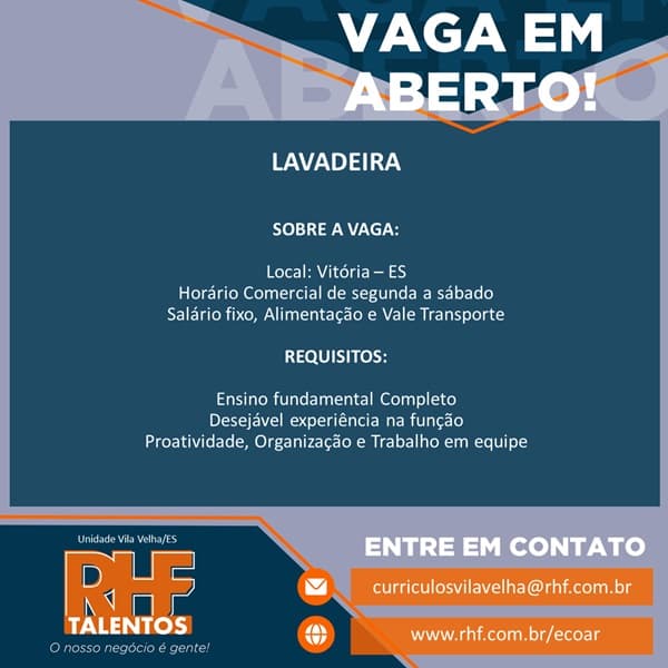 VAGA DE LAVADEIRA