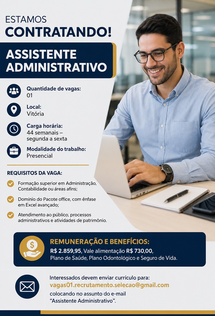 VAGA DE ASSISTENTE ADMINISTRATIVO