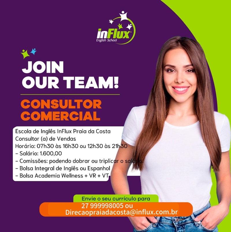 InFlux Praia da Costa contrata Consultor Comercial