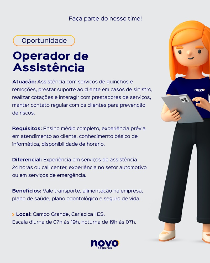 Novo Seguros contrata Operador de Assistência