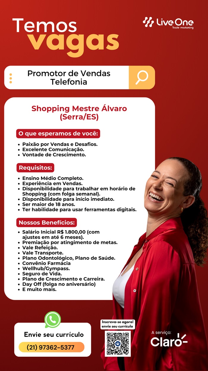 Vaga para Promotor de Vendas Telefonia