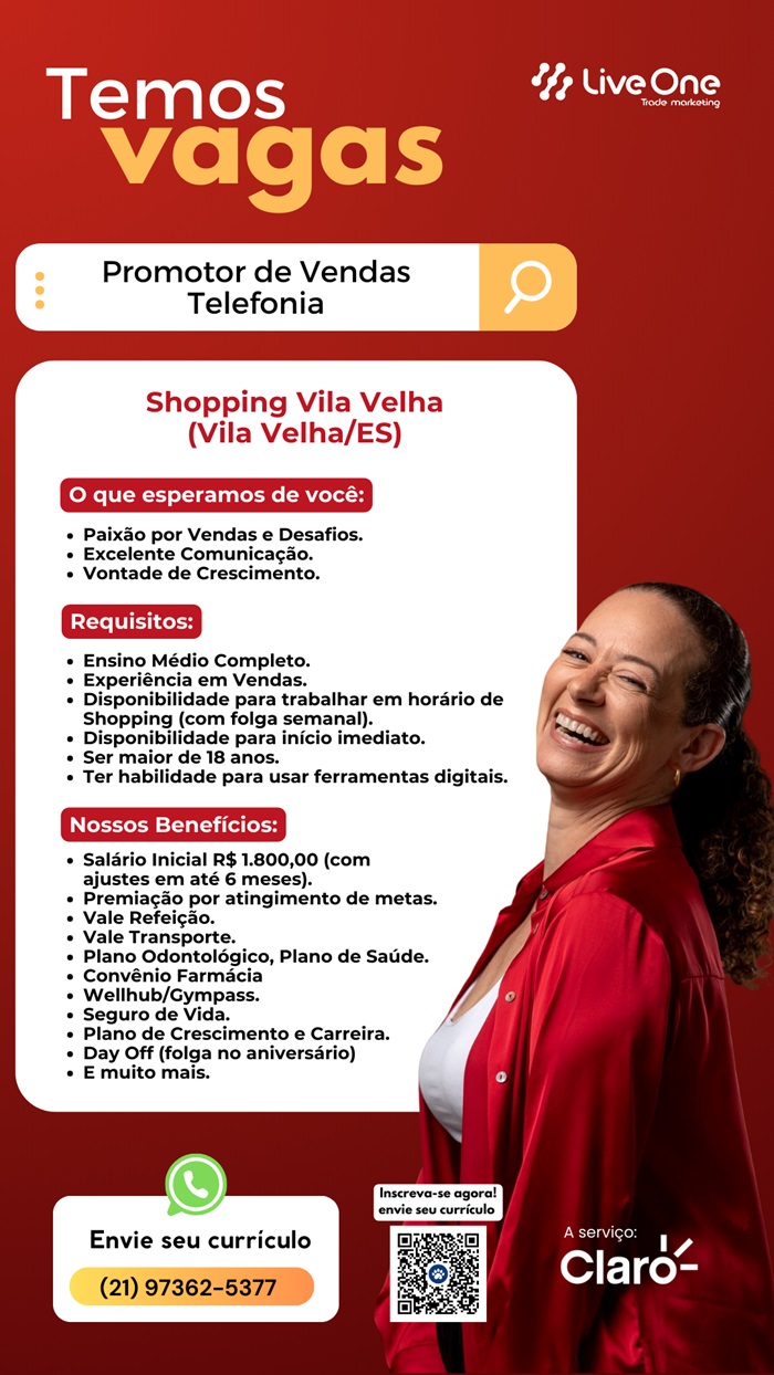 Vaga para Promotor de Vendas Telefonia