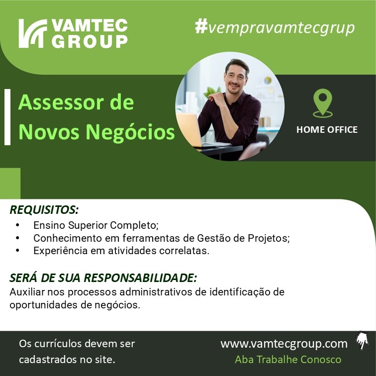 Vamtec Group contrata Assistente de Negócios