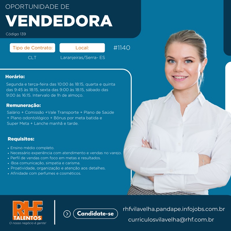 Vaga para Vendedora - Laranjeiras Serra