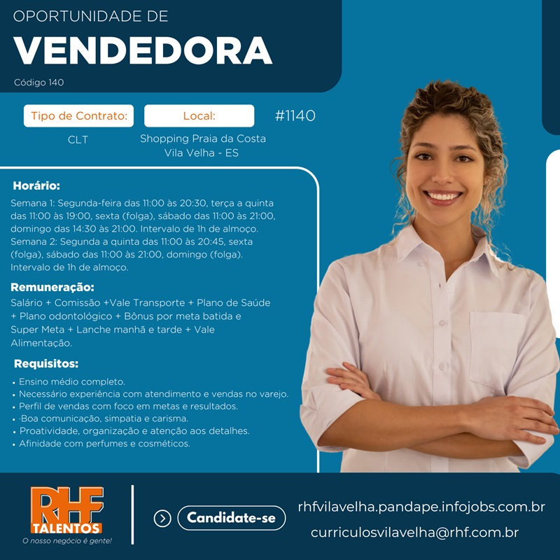 Vaga para Vendedora (Shopping Praia da Costa)