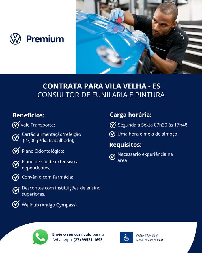 VOLKSWAGEN PREMIUM CONTRATA CONSULTOR DE FUNILARIA E PINTURA
