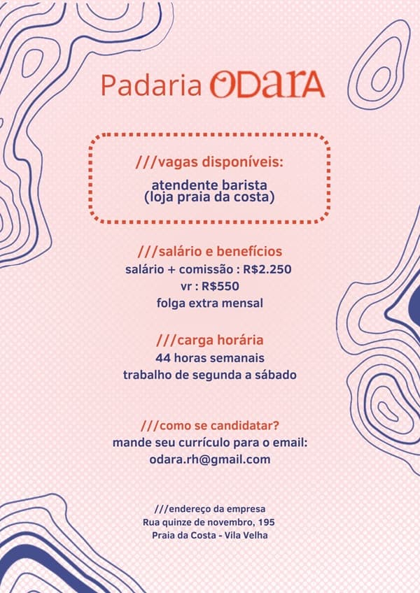 PADARIA ODARA CONTRATA ATENDENTE