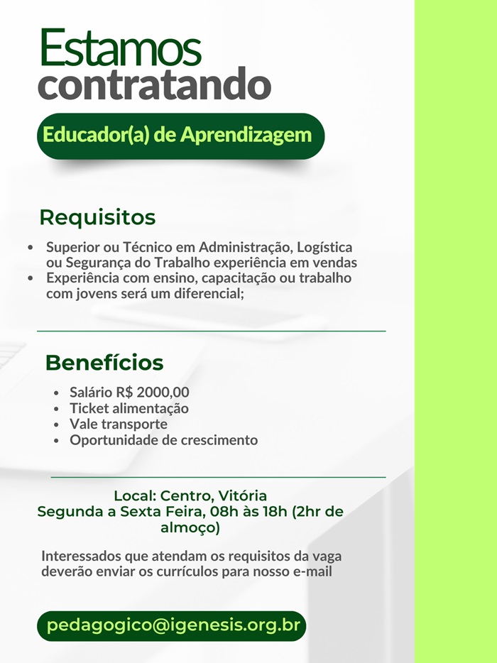 Vaga para Educador de Aprendizagem