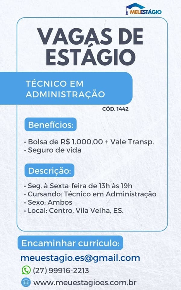 Oportunidade de Estágio - Técnico em Administração