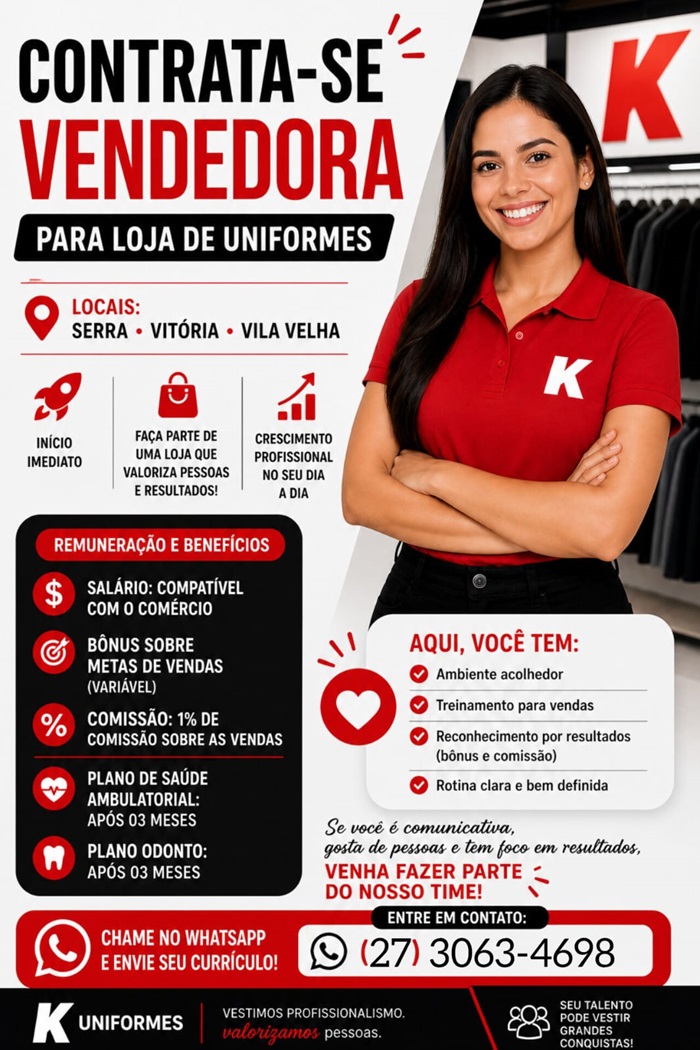 Vaga para Vendedora