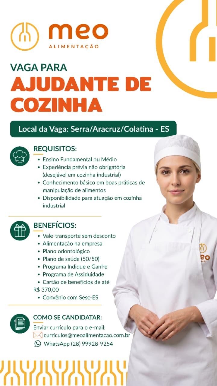 Vaga para Ajudante de Cozinha – (Serra/Aracruz/Colatina - ES)