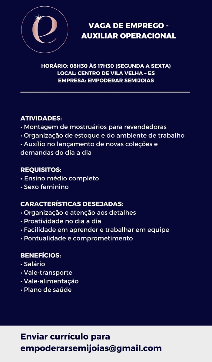VAGA DE AUXILIAR OPERACIONAL