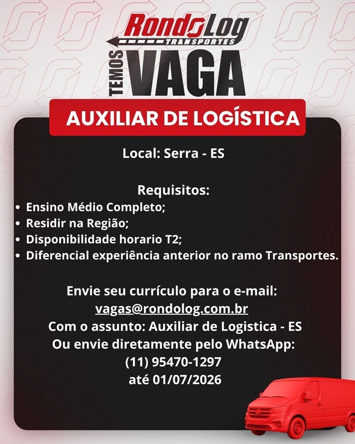 RondoLog Transportes contrata Auxiliar de Logística