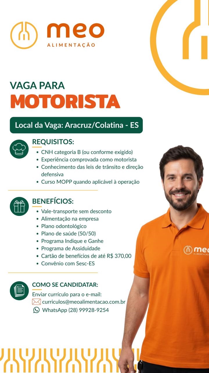 Vaga: Motorista – (Aracruz/Colatina - ES)