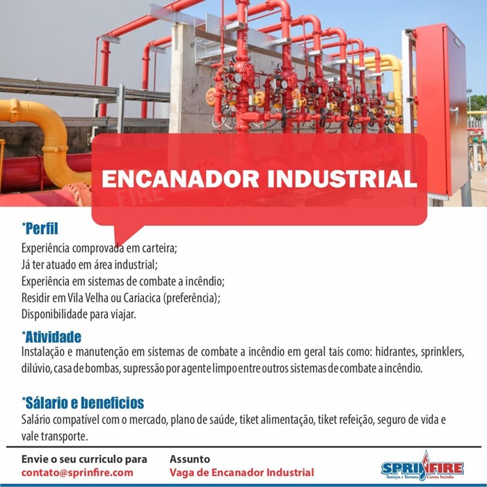 Sprinfire contrata Encanador Industrial