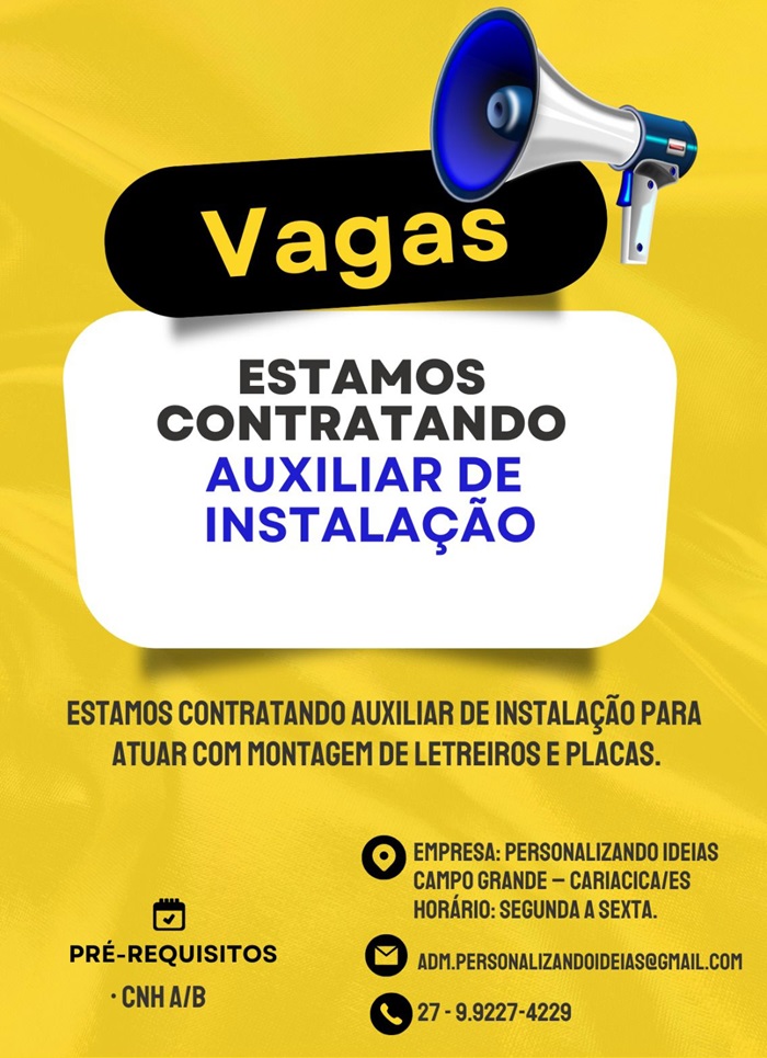 VAGA PARA AUXILIAR DE INSTALAÇÃO