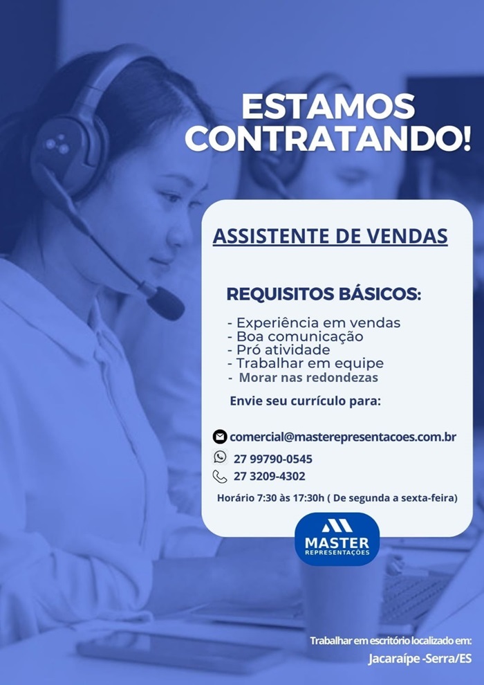 VAGA PARA ASSISTENTE DE VENDAS