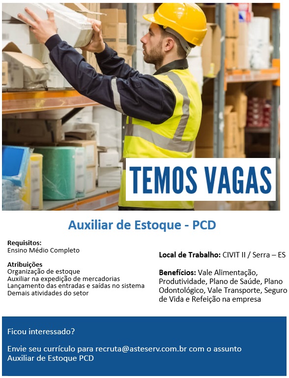 Vaga para Auxiliar de Estoque - PCD