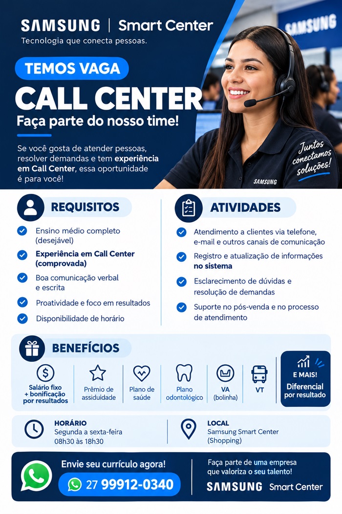 Samsung Smart Center contrata Call Center
