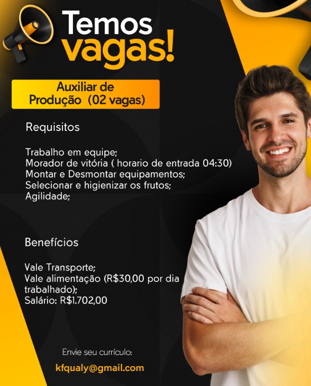 Vaga para Auxiliar de Produção (02 vagas)