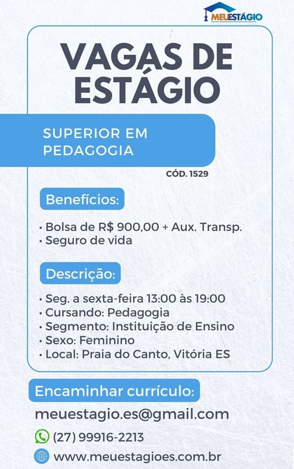 04 VAGAS DE ESTÁGIO - PEDAGOGIA.