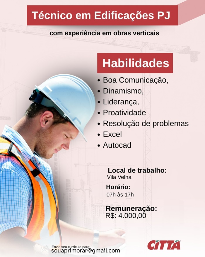 VAGA DE TÉCNICO DE EDIFICAÇÕES