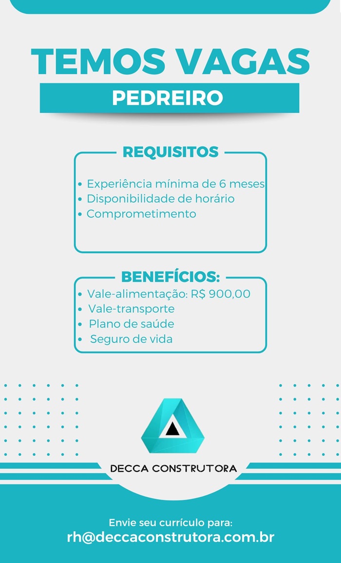 Decca Construtora abre 20 vagas para Pedreiro 