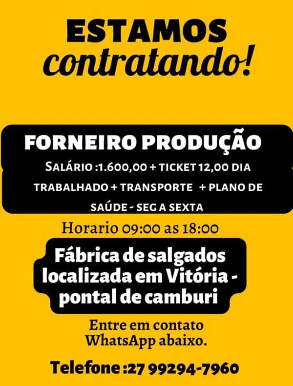 VAGA DE FORNEIRO PRODUÇÃO