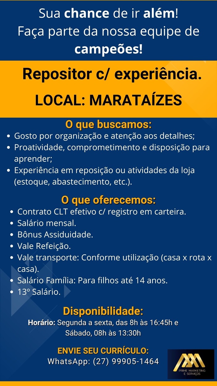 VAGA DE REPOSITOR - MARATAÍZES