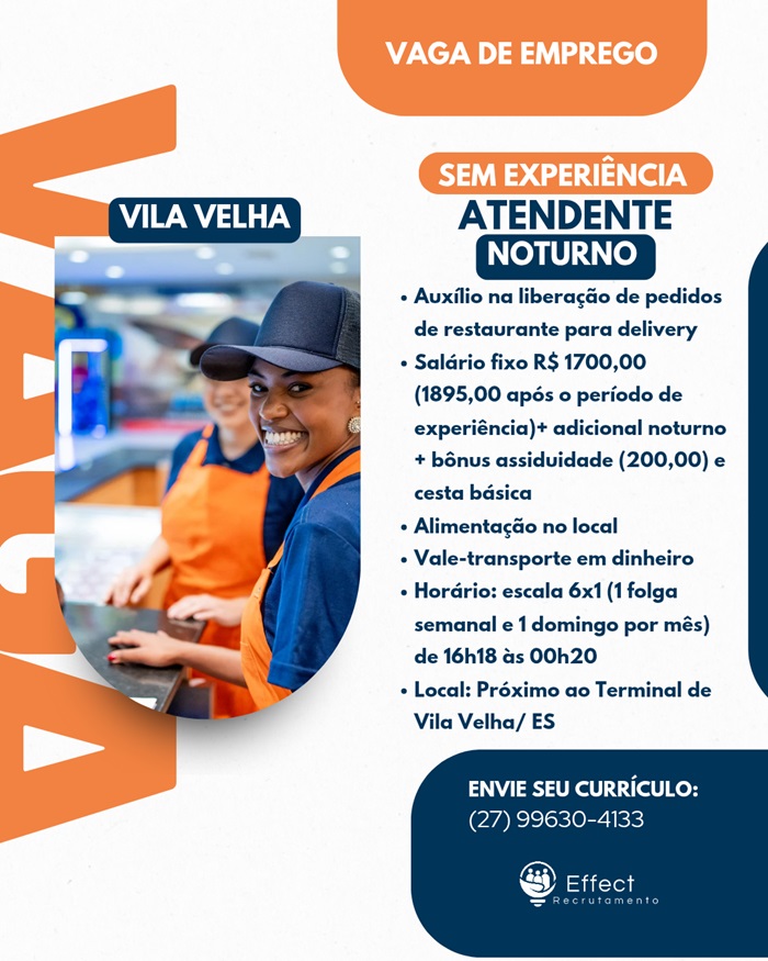 ATENDENTE NOTURNO SEM EXPERIÊNCIA