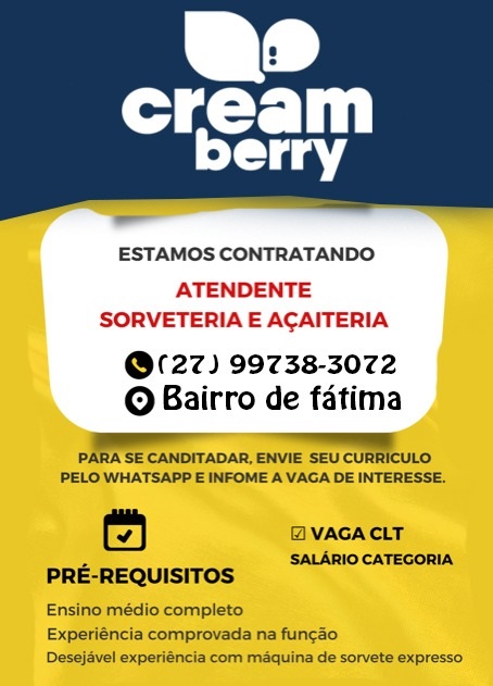 Cream Berry contrata Atendente