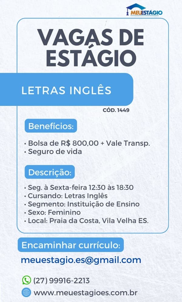 Vaga de Estágio Letras Inglês