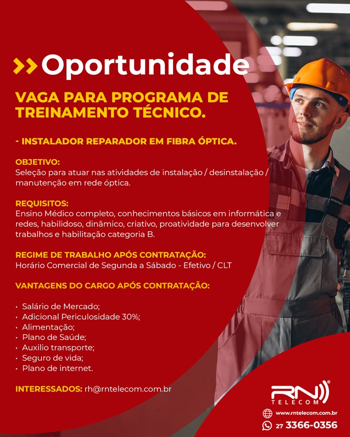 VAGA PARA PROGRAMA DE TREINAMENTO TÉCNICO