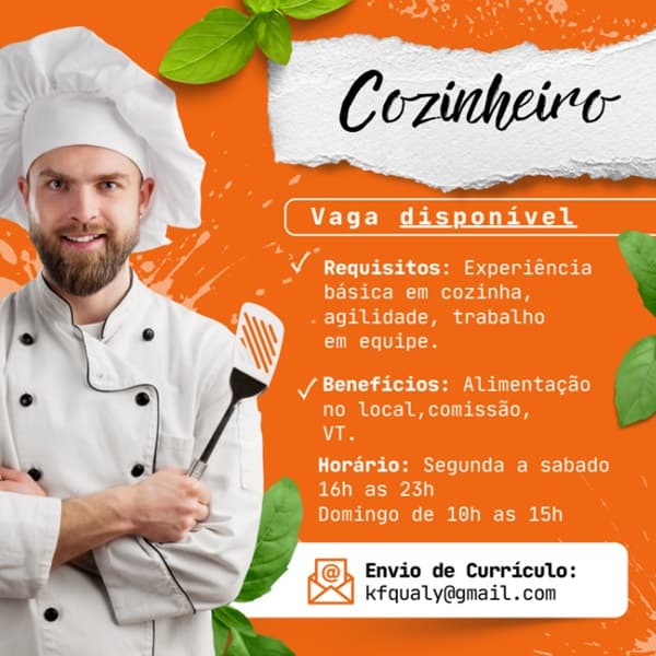 VAGA DE COZINHEIRO