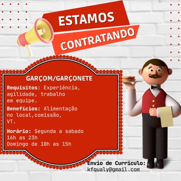 VAGA DE GARÇOM/GARÇONETE